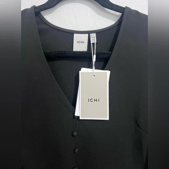 NWT Ichi Long Sleeve Black Mini Dress - Picture 3 of 4